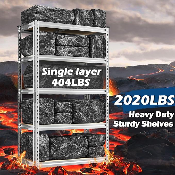 REIBII Storage Shelves 2020LBS Garage Shelving 5 Tier Heavy Duty Shelving Adjustable Pantry Shelves for Kitchen Warehouse Basement 28" W x 12" D x 59.8" H, 2 Pack