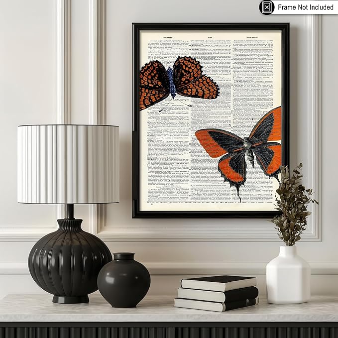 Poster Master Dictionary Art Poster - Butterflies Print - Moth Art - Butterfly Art - Insect Art - Gift for Men, Women & Animal Lover - Chic Decor for Living Room or Bedroom - 11x14 UNFRAMED Wall Art