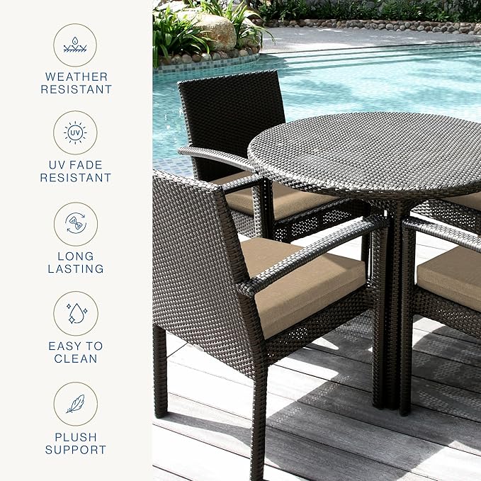 Honeycomb Outdoor Essentials Set of 2 Square Seat Pads, 19 x 19, Hampton Texture Neutral Dining Chair Cushions for Patio Furniture