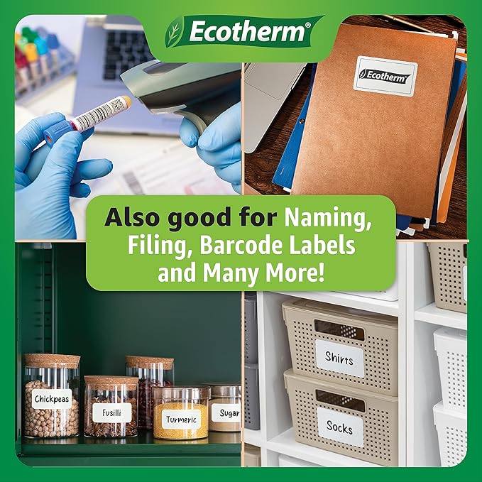 4" x 2.5" Thermal Labels | 4 Rolls | 2400 Labels | fits Zebra, Munbyn, Rollo, Godex, Arkscan, iDPRT, Offnova Thermal Label Printers and More | Blank White Adhesive Stickers by Ecotherm