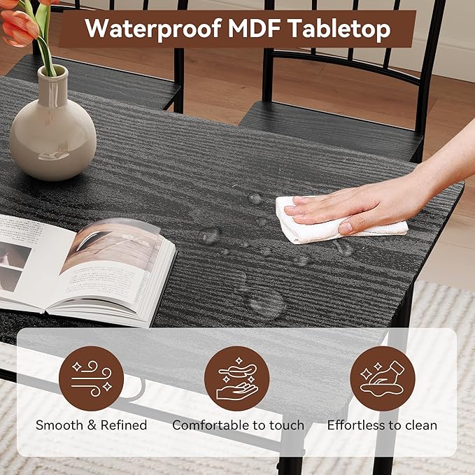 Kitchen Dining Table Set for 4, 5-Piece Kitchen Table Set,Dining Room Table Sets,Rectangular Kitchen Table Set with 4 Chairs for Small Space, Dinette,Apartment,Rustic Black