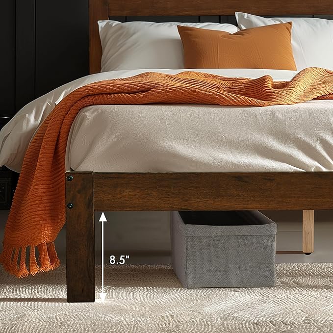 Hokway Wood Full Bed Frame with Headboard-No Wobble,Noise-Free,Easy Assembly with Precise Holes,12 in Reinforced Center Legs,No Box Spring Needed,Walnut