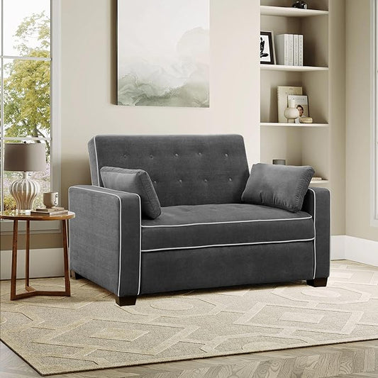 Serta Ainsley 66.5" Convertible Sleeper Loveseat, Full Size, Dreamcoil Comfort, Soft Woven Fabric, Charcoal