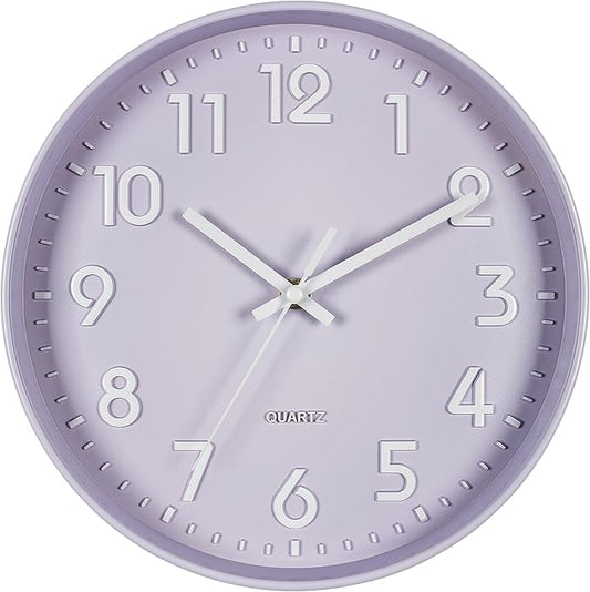 Bernhard Products Purple Wall Clock 10 Inch, Silent Non-Ticking, Quality Quartz 3D Numbers Battery Operated Round Pretty Clock for Kitchen/Office/Kids Bedroom/Baby Nursery Room