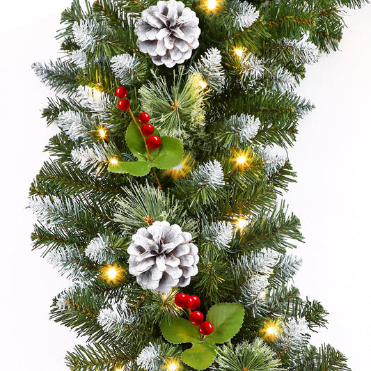 SHareconn 9FT Prelit Artificial Christmas Garland with Color Changing Lights and Timer by Batteries Operated for Mantle Table Stairs Fireplace Xmas Decoration, Holiday Indoor Outdoor, 9 FT, Snow