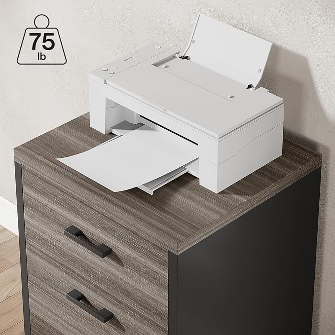 Triebsigns 3 Drawer File Cabinet, Wooden Office Filing Cabinet, Modern Rolling Printer Stand for Home Office, fits A4 or Letter Size, Under Desk (Grey)