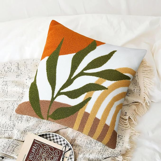 Merrycolor Abstract Boho Pillow Covers 18x18 Soft Mid Century Throw Pillow Covers Texture Geometric Floral Green Pillow Cover Cases Bohemian Decorative Throw Pillows for Couch Bed Sofa Bedroom