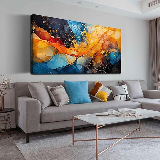 Large Abstract Canvas Wall Art Blue Orange Black Canvas Prints Modern Living Room Bedroom Home Office Wall Decor Framed Artwork Size 30x60