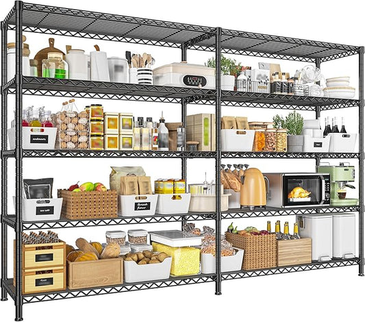 REIBII 73''W Storage Shelves Load 1650 LBS Metal Shelving 5-Tier Wire Shelving Unit for Storage Rack Adjustable Heavy Duty Metal Shelves for Pantry Kitchen Garage, 17.7" D x 73" W x 71" H