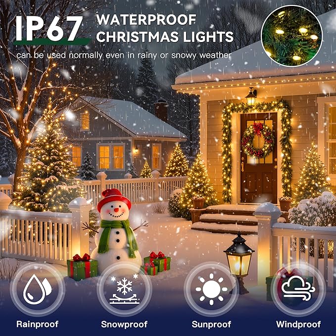 Outdoor Christmas Lights, 400LEDs 131FT Christmas Tree String Lights, IP67 Waterproof 8 Modes Warm White Holiday Lights with Remote for House Yard Xmas Decorations