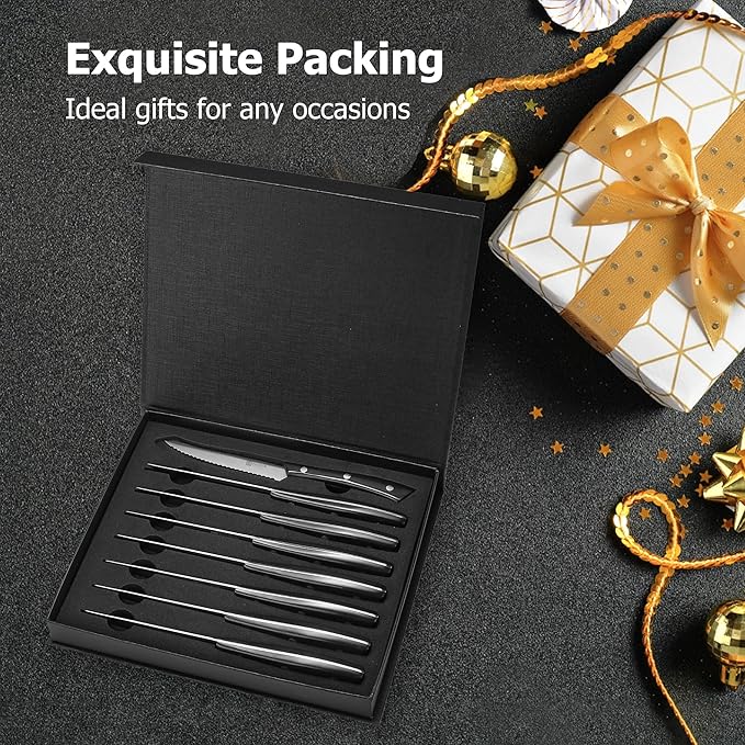 PAUDIN Steak Knives, Steak Knife Set of 8, Razor-Sharp Kitchen Knife Set 4.5 inch, High Carbon Stainless Steel Serrated Steak Knives Set for Kitchen, Full Tang ABS Handle