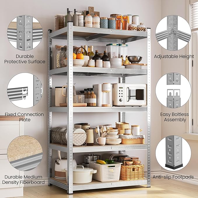 Yaheetech Standing Shelf Units, 5 Tier Storage Shelf, Heavy Duty Shelving, Adjustable Garage Shelves, Utility Rack Shelf Unit, Basement Warehouse Shed, 35.5" Wx 16" D x 71" H - Silver