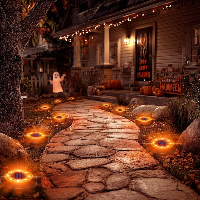 Flacchi Solar Ground Lights - Solar Powered Lights Outdoor Solar Disk Light Waterproof Landscape Light for Patio Yard Pathway Walkway Driveway (Orange, 12 Pack)