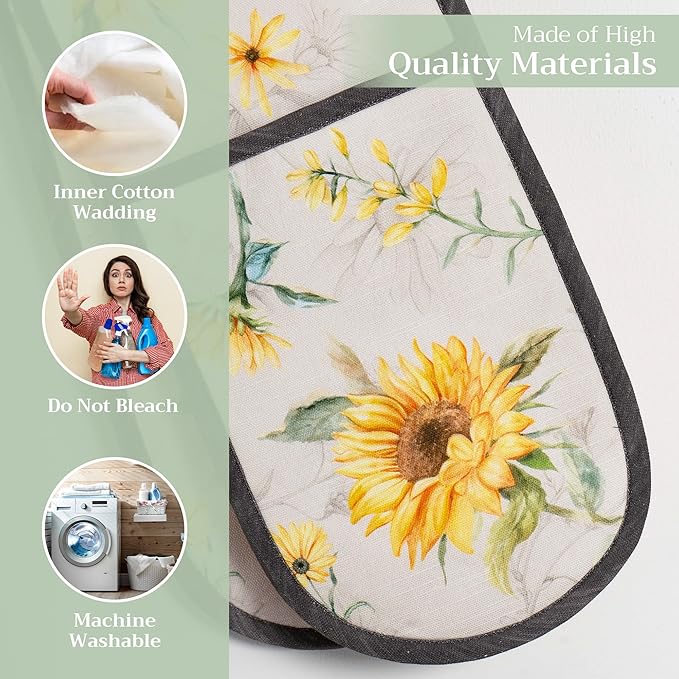 Maison d' Hermine Double Oven Mitts 100% Cotton 7"x35" Double Oven Mitt Heat Resistant BBQ Cooking Gloves with Loop, Baking, Grilling, Home, Kitchen, Handling Hot Pans Spring Summer (Candice)