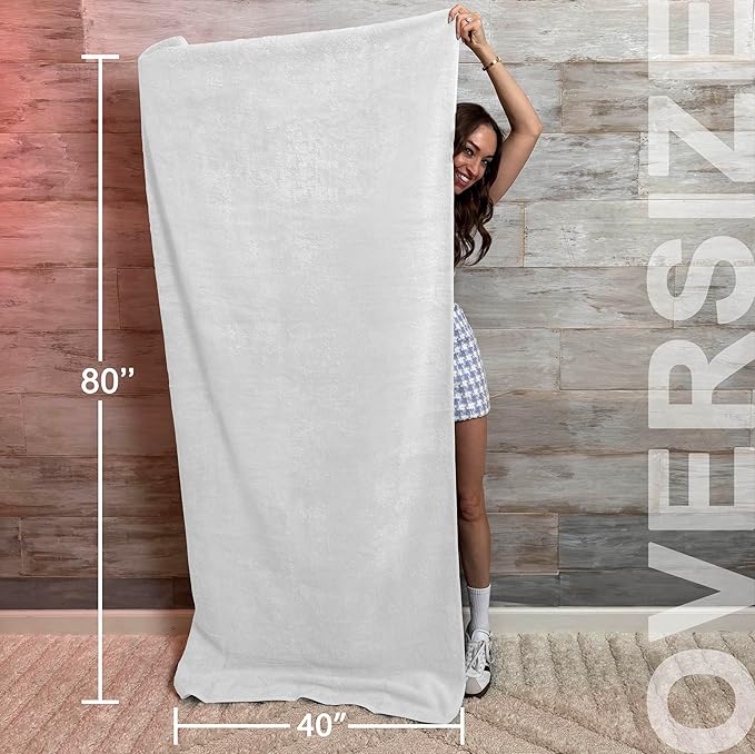 TEXTILOM 100% Turkish Cotton Oversized Luxury Bath Sheets, Jumbo & Extra Large Bath Towels Sheet for Bathroom and Shower with Maximum Softness & Absorbent (40 x 80 inches)- White