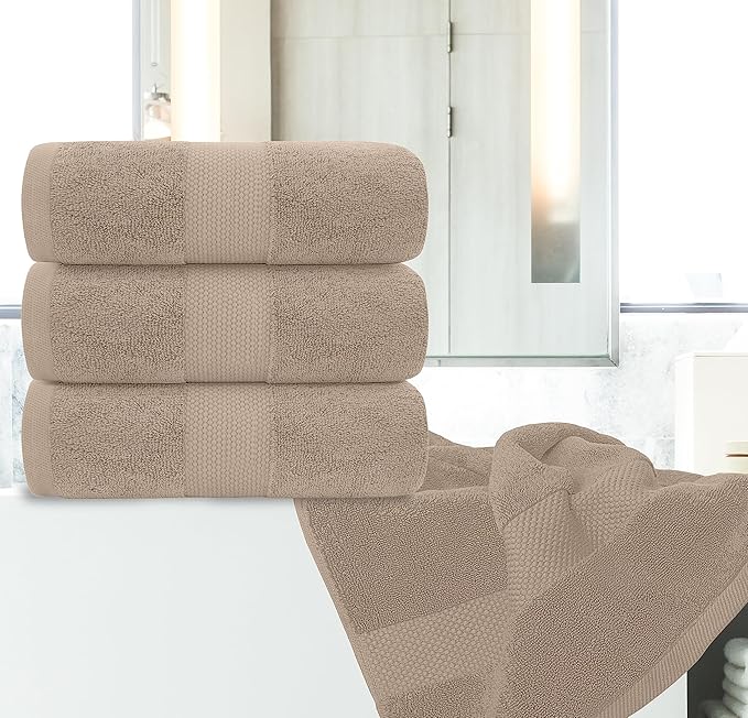 White Classic Luxury Bath Towels Set of 4 Large - 700 GSM Cotton Ultra Soft Bath Towels 27x54 | Highly Absorbent and Quick Dry | Hotel Towels for Bathroom Luxury, Plush Shower Towels, Taupe