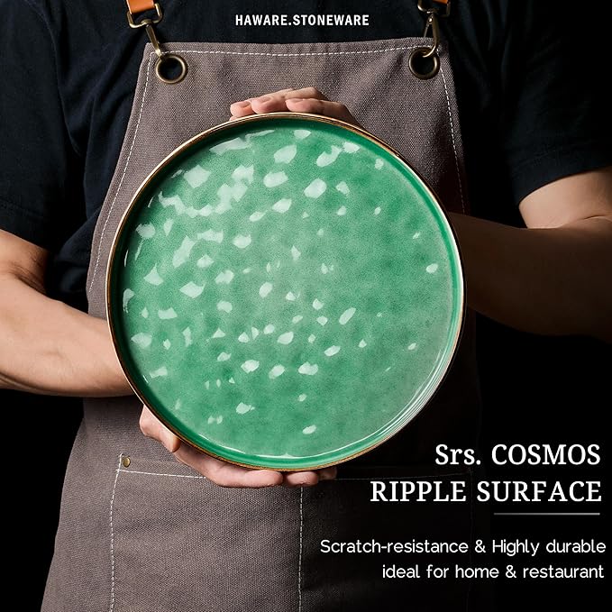 HaWare Dinnerware Sets, 18-Piece Plates and Bowls Set, Stoneware Dish Set for 6, Ceramic Dinnerware for Home Restaurant, Chip and Scratch Resistant, Microwave and Dishwasher Safe, Reactive Green