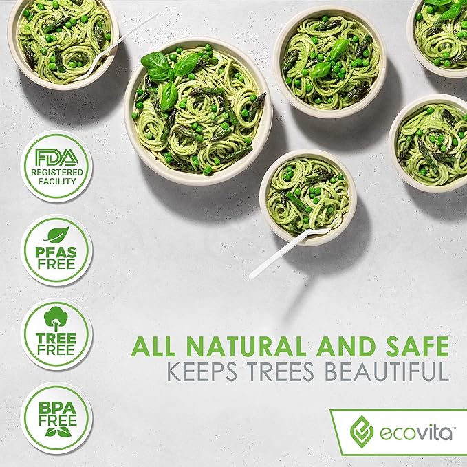 100% Compostable Paper Bowls [12 oz.] – 150 Disposable Bowls Eco Friendly Sturdy Tree Free Liquid and Heat Resistant Alternative to Plastic or Paper Bowls