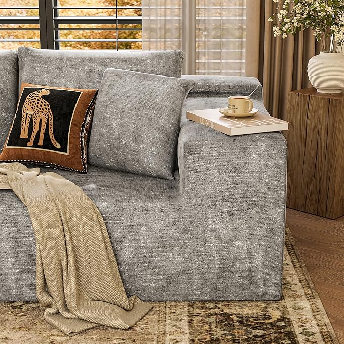 YESHOMY Sectional Couch, 108" Boneless Couches for Living Room, Modular Sectional Sofa with Deep Seat, Cloud Comfy Couch with L-Shape Chaise, No Assembly Required (Chenille, Pearl Gray)