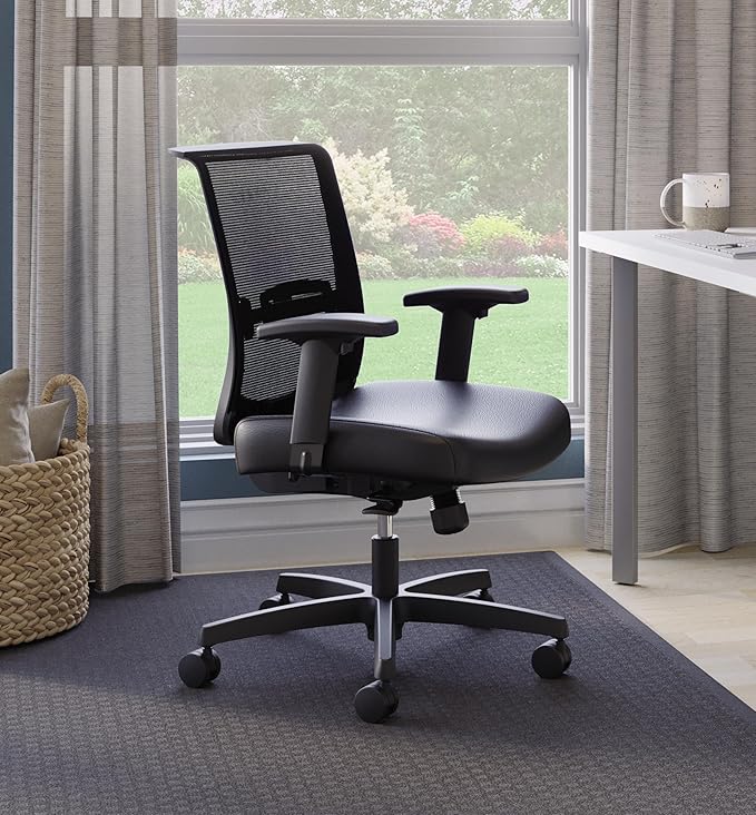 HON Convergence Ergonomic Office Chair, Breathable Back Support Mesh, Adjustable Arms, Computer Seating with Lumbar Support, Swivel Wheels, Synchro-Tilt Recline, Vinyl, Black