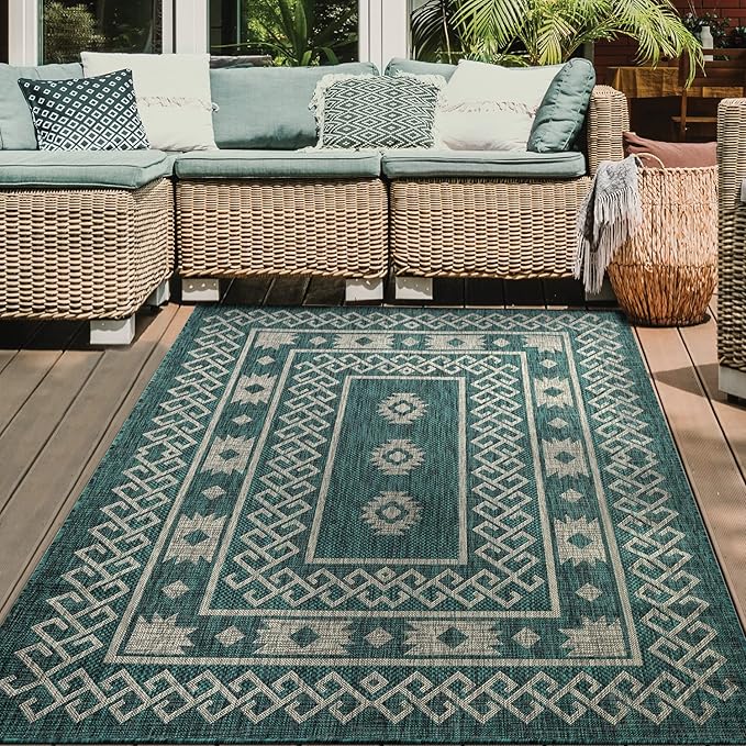 Antep Rugs Patio 8x10 Outdoor/Indoor Southwest Aztec Native Area Rug (Green, 7'10" x 10')
