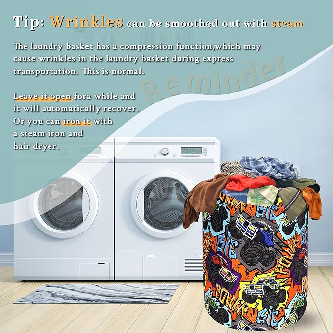 Funny Cars Laundry Basket Foldable Oxford Cloth Laundry Hamper With Handle Portable Clothes Storage Basket 18.9 X 16.5 Inch Storage Bag For Laundry Room/Bathroom/Bedroom