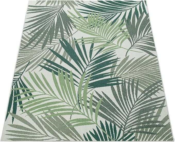 Indoor & Outdoor Rug for Patio Jungle Floral Palm Trees Design Green, Size: 6'7" x 9'6"