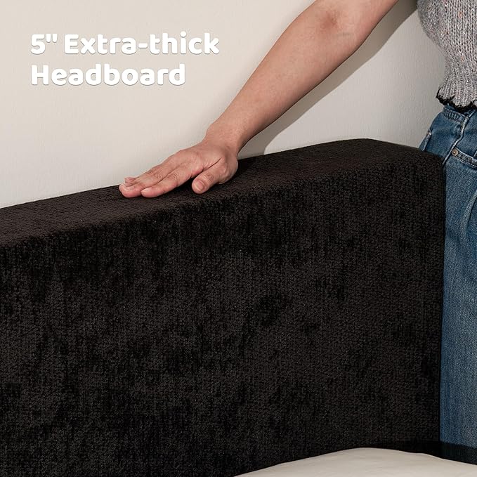 RECCI Cloud Upholstered King Bed Frame with Headboard, 5 Inch Foam Padded Platform, No Box Spring, Easy Assembly (Onyx)