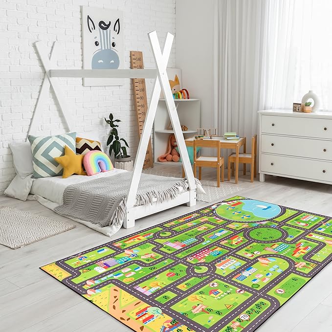 Sorbus Car Mat - City Road Washable Rug for Kids, Car Carpet, Floor Play Mats, Easy to Clean Washable Rugs for Safe and Fun Travel (Extra Large)