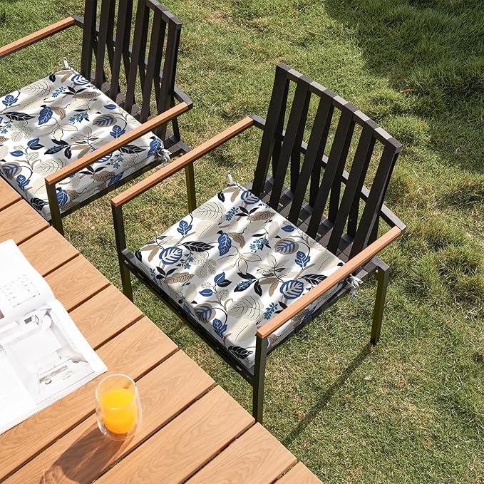 Set of 4 Outdoor Square Chair Cushions 18.5"x16"x2" for Patio, Water Resistant Patio Dining Seat Pads Replacement for Kitchen Garden and Outdoor Furniture Decoration - Breeze Leaves Beige