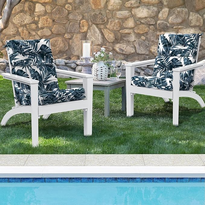 Set of 2 Outdoor High Back Chair Cushions 44"x 22",Water Repellent Rocking Seat Cushions Replacement, Seat/Back Chair Cushions for Patio,Porch,Balcony and Indoor - Palm Blue