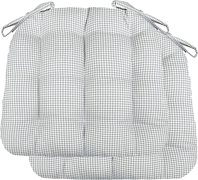 Barnett Home Decor Dining Chair Cushions with Ties – Size Small 15 x 17 - Latex Foam Fill, 100% Cotton, Machine Washable Chair Pads for Kitchen Chairs, Made in USA (Madrid Grey/Pack of 2)