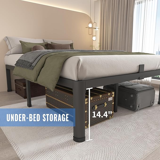 MAF 16 Inch Twin Bed Frames with Round Corner Legs Mattress Slide Stopper No Box Spring Needed Heavy Duty Metal Platform Bed Frame Under-Bed Storage Space, 3000 LBS Steel Slats Support