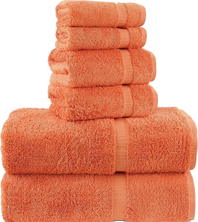 Chakir Turkish Linens 100% Cotton Premium Turkish Towels for Bathroom, 2 Large Bath Towels, 2 Hand Towels, 2 Washcloths (6-Piece Towel Set, Coral)