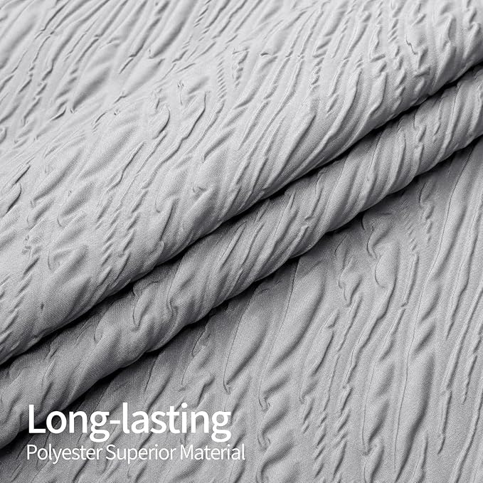 MitoVilla Grey Ombre Shower Curtain, Farmhouse Waves Fabric Shower Curtains for Modern Hotel Bathroom Decor, 3D Geometric Embossed Textured, Waterproof & Wrinkle Resistant, 72 x 72