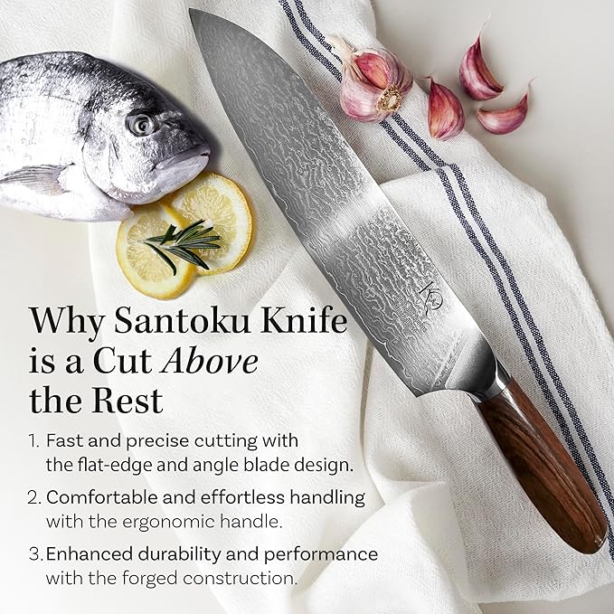Japanese Kitchen Knife 7 Inch - Santoku Knife Ultra Sharp in High Carbon Steel - Japanese Chef Knife with Ergonomic Non-Slip Handle for Kitchen Precision Cutting