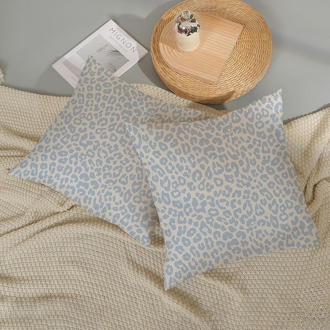 Leopard Print Pillow Covers 18x18 Pack of 2 Baby Blue Animal Pattern Cheetah Decorative Throw Pillow Cover Outdoor Decor Boho Abstract Modern Pillowcase Farmhouse Cushion Case for Couch Sofa