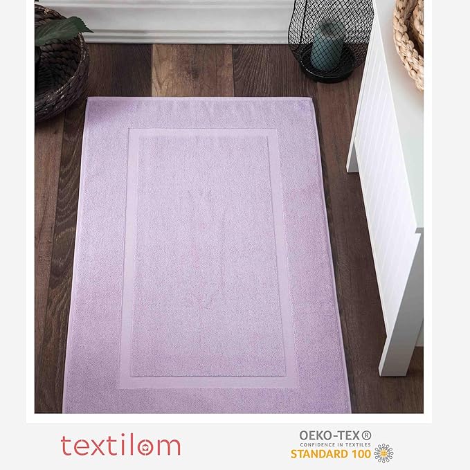 TEXTILOM Luxury 2 Pack Banded Cotton Bath Mats for Bathroom Floor [ Hotel, Spa, Tub, Shower Bath Mat Floor Towel Set ], Machine Washable & Soft & Absorbent & Quick Dry (20''x34'')- Lilac