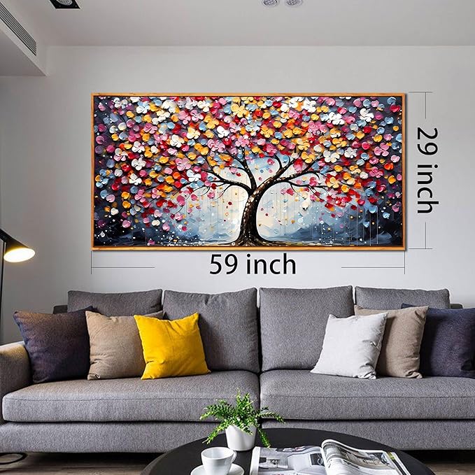 Framed Canvas Wall Art for Living Room Bedroom Office Large Tree of Life Wall Art Colorful Tree Picture Modern Canvas Prints Decor Size 29x59