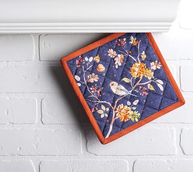 Maison d' Hermine Pot Holders Set 100% Cotton Heat Resistant Potholders 8" x 8" Hot Pads with Loop for Thanksgiving Christmas Decorations BBQ Baking Handling Hot Pans (Pack of 2, Kelim - Infinity)