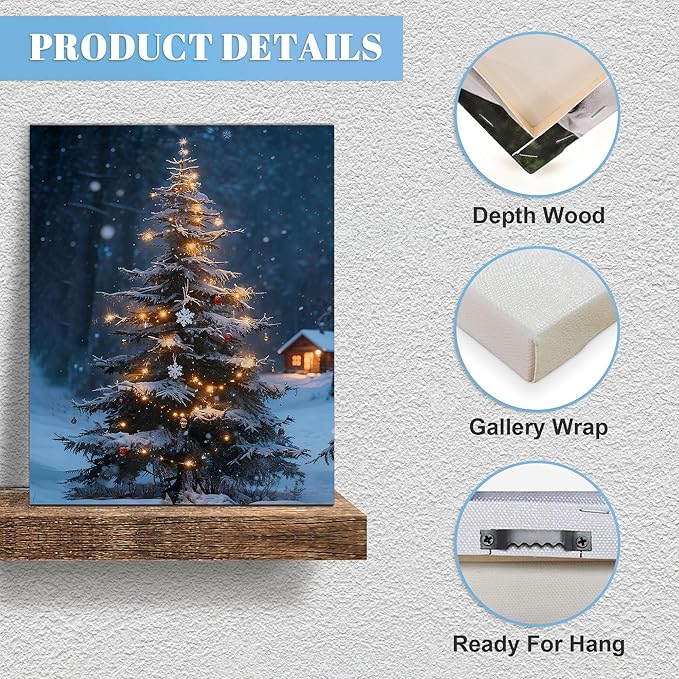 Framed Christmas Pictures Wall Decor,Vintage Pine Tree Prints,Winter Christmas Canvas Wall Art Decoration for Bedroom Bathroom Living Room Rustic Xmas Holiday Gifts (Christmas Tree 19, 11'' X 14'')