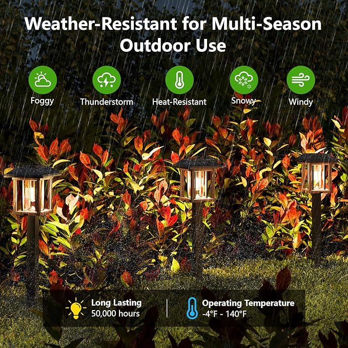 XMCOSY+ Solar Pathway Lights Outdoor, 25 LM LED Garden Lights with Seed Glass, 2-Tone/Colour, Waterproof Solar Powered Decorative Lighting for Yard Landscape Driveway Walkway (Warm White)