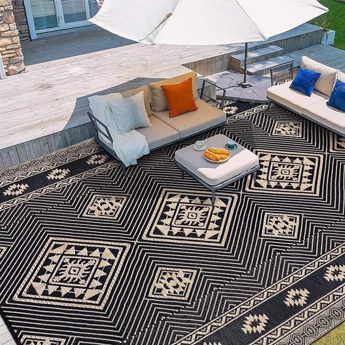 HiiARug Outdoor Rug for Patios Clearance 8'x10' Plastic Straw Rug Waterproof Reversible RV Mat Outdoor Area Rugs for RV, Backyard, Deck, Camping