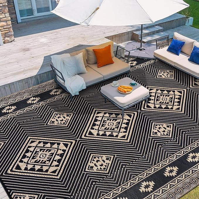 HiiARug Outdoor Rug for Patios Clearance 9'x12' Outdoor Plastic Straw Rug Waterproof Patio Camping Rug Reversible RV Mat Outdoor Area Rugs for Outdoors, RV, Patio, Backyard, Deck, Camping