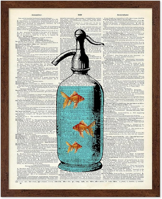 Poster Master Dictionary Art Poster - Goldfish Bowl Print - Fish Art - Aquarium Art - Gift for Men, Women & Animal Lover - Minimal Decor for Living Room, Bathroom or Office, 8x10 Brown Framed