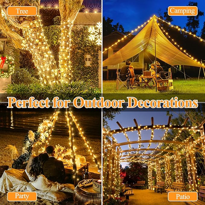 2 Pack Solar String Lights Total 240LED 80FT, IP67 Waterproof String Lights for Outside with 8 Modes, Upgraded Solar Panel Fairy Lights for Garden Party Wedding Decorations (Warm White)