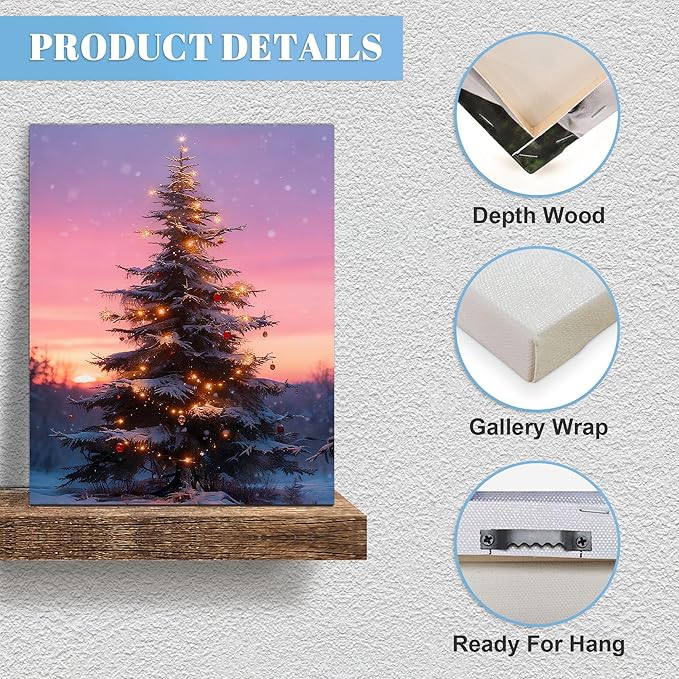 Framed Christmas Pictures Wall Decor,Vintage Pine Tree Prints,Winter Christmas Canvas Wall Art Decoration for Bedroom Bathroom Living Room Rustic Xmas Holiday Gifts (Christmas Tree 10, 11'' X 14')