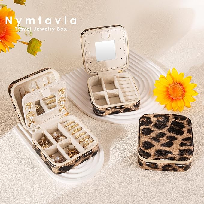 Leopard Print Jewelry Box, Cheetah Travel Jewelry Case for Women Girl, Animal Small Jewelry Organizer, Birthday Graduation Gift