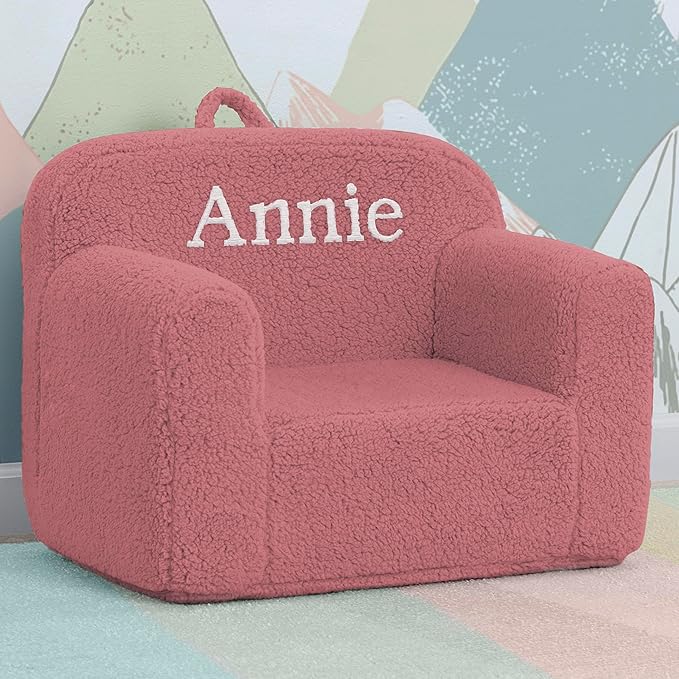 Delta Children Personalized Sherpa Cozee Chair - Customize with Name – Foam Kids Chair for Ages 18 Months and Up, Rose