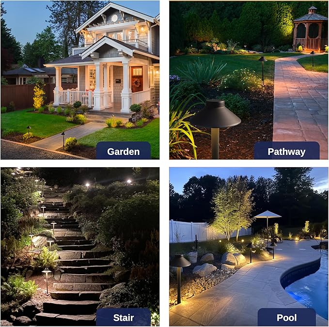 Outdoor Brass Pathway Lights - Low Voltage Landscape Path Lighting Wired, 12v Pathlight LED IP65 Waterproof, Hat-top Bronze for Outside Walkway Yard with 3W 270LM 2700K Warm White G4 Bulb